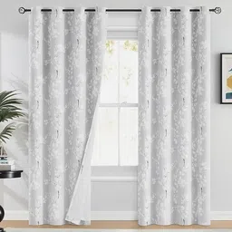 BFAM Grey Set of 2 Floral Black Out Door Curtain-picture-28