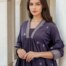 SANISA Women Floral Printed Regular Sequinned Kurta with Palazzos & Dupatta image 2