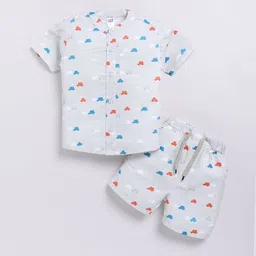 Nottie Planet Boys Conversational Printed Band Collar Pure Cotton Shirt With Shorts-image-57