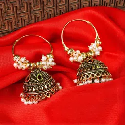 Kanha traders Brass Plated Artificial Beaded Oxidized Dome Shaped Jhumkas-picture-24