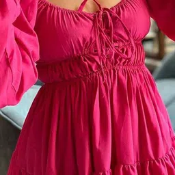 VANGULL Puff Sleeves Cotton Fit & Flare Dress image 3