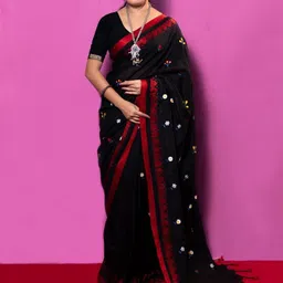 Ruuprekha Floral Embroidered Pure Cotton Khadi Saree-image-2