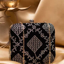 ARTKLIM Zari Embroidered Box Clutch with Sling Chain-picture-17