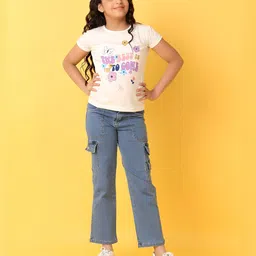 V-Mart Girls Typography Printed Round Neck Cotton T-Shirt image 2