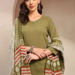 KALINI Round Neck Straight Kurta with Palazzos & With Dupatta image 4