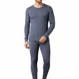 UNDERLOOP Striped Round-Neck Top & Bottom Thermal Set-picture-31