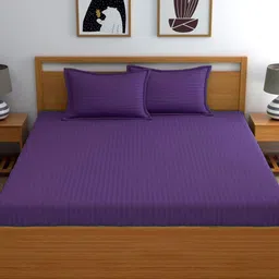 WEAVE AND DECOR Violet Striped 300 TC King Bedsheet with 2 Pillow Covers-picture-25