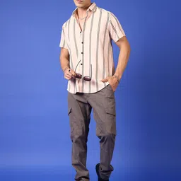 Voroxy Men Relaxed Fit Vertical Striped Spread Collar Casual Shirt image 4