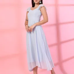 T TRYON ULTIMATE Women Flutter Sleeve Georgette Gathered or Pleated Fit & Flare Midi Dress image 2
