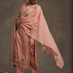 Indo Era Ethnic Motifs Embroidered Thread Work Pure Cotton Kurta & Trousers With Dupatta image 5