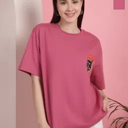 Tromko Women Pack of 2 Graphic Printed Round Neck Cotton Oversized T-shirts-image-52