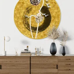 Livin'luxe Gold-Toned & White MDF Abstract Large Round Living Room Wall Art 16" x 16" image 5