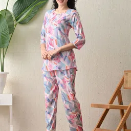 Ichaa Women Abstract Printed Top & Pyjamas Night suit image 3