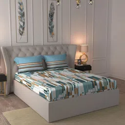 MYTRIDENT Blue & White 144 TC Queen Bedsheet with 2 Pillow Covers-picture-40