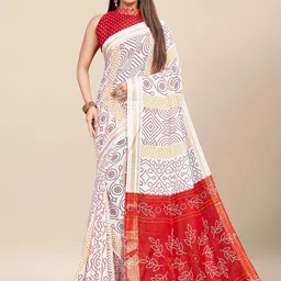 HERE&NOW Ethnic Motifs Printed Zari Pure Cotton Saree-picture-32