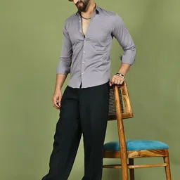 indian needle LOCOMOTIVE Classic Spread Collar Long Sleeves Pure Cotton Regular Fit Pocket Shirt image 2