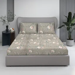 BOMBAY DYEING Taupe Floral 120 TC King Bedsheet with 2 Pillow Covers-picture-27