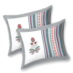 JAIPUR FABRIC Grey Striped 220 TC King Bedsheet with 2 Pillow Covers image 2