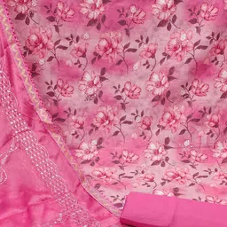 SHADOW & SAINING Floral Printed Thread Work Cembric Cotton Unstitched Dress Material image 2