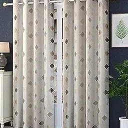 LUZDECOR Beige Geometric Printed 2 Pieces Long Door Room Darkening Eyelet Curtains-picture-13