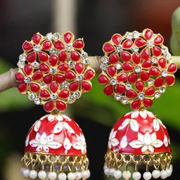 Zoey Gold-Plated Kundan Stone Studded & Beaded Jhumkas image 1