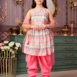 BAESD Girls Ethnic Motifs Printed Regular Pure Silk Kurta with Dhoti Pants & With Dupatta-picture-12