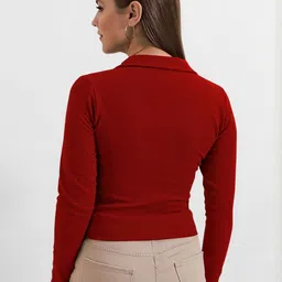 Maheshvi Women Ribbed Shirt Collar Fitted Top image 3