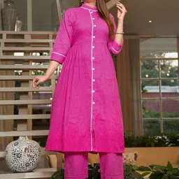 Aujjessa Floral Self Design Pure Cotton Maternity Anarkali Kurta With Palazzos image 2