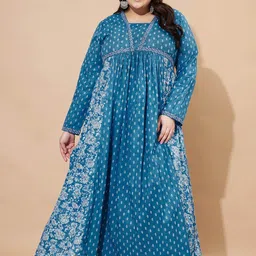 Vbuyz Plus Floral Printed Square Neck Cotton Maxi Ethinic Dress-picture-33