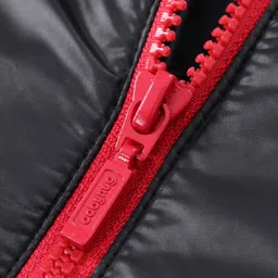 Babyhug Full Sleeves Quilted Hooded Jacket Solid with Badges - Black image 5