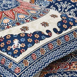 BED-SHEET.COM Blue & Beige Floral Printed 260 TC Cotton King Bedsheet Set 2.54 m x 2.74 m image 3