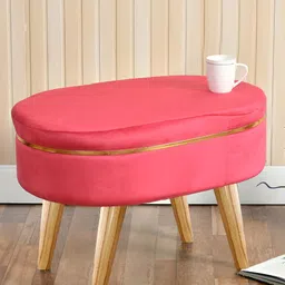 Shadowkart Pink & Brown Wooden & Velvet Freeform Pouffes Ottoman-image-60