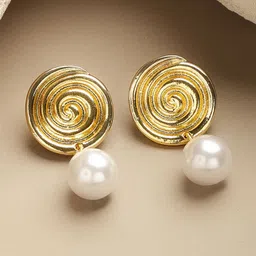 Rubans Voguish 18K Gold-Plated Spiral Motif with Pearl Drop Earrings-image-24