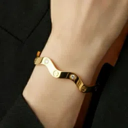 RKB Sales Women Cubic Zirconia Antique Gold-Plated Kada Bracelet image 2