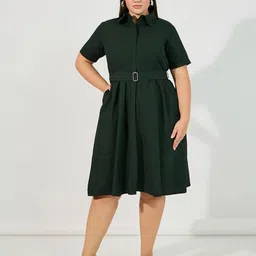 Styli Plus Size Women Solid Shirt Dress With Belt-picture-25