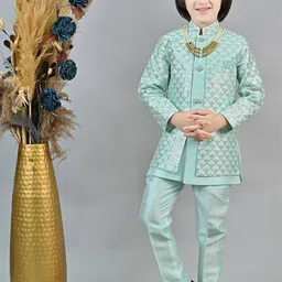 ahhaaaa Sequin Printed Sherwani Set With Maala-picture-12