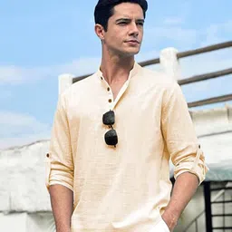 APEKTRA Mandarin Collar Roll-Up Sleeves Kurta-picture-27