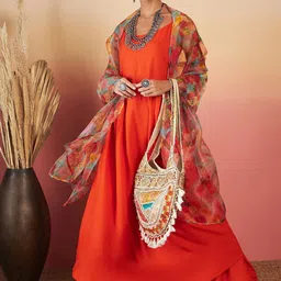 InWeave Sleeveless A-Line Kurta with Palazzos & Dupatta-picture-24