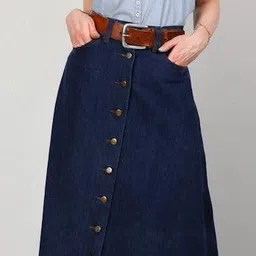 tripursundari fashion Denim Skirt for Women, A-Line Cut, Full Length, Navy Blue image 4