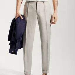 MANGO MAN Linen Pleated Trousers-image-12