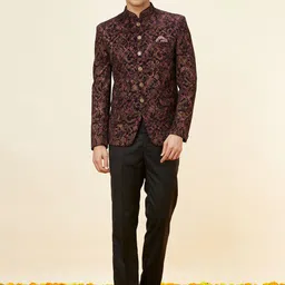 Manyavar Self Design Mandarin Collar Two-Piece Bandhgala With Trousers-picture-13