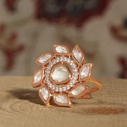 AMI Rose Gold-Plated Cubic Zirconia-Studded Adjustable Ring-image-64