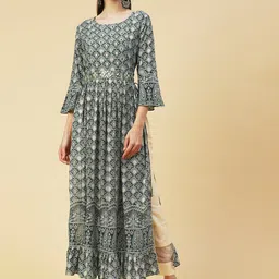 FASHOR Women Ethnic Motifs Printed Bell Sleeves Mirror Work Indie Prints Anarkali Kurta-image-72