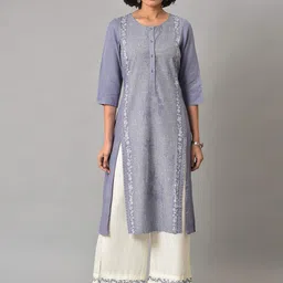 W Floral Printed Round Neck Kurta with Palazzos-image-23