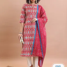 Vishudh Ethnic Motifs Printed Kurta & Trousers With Dupatta-image-18