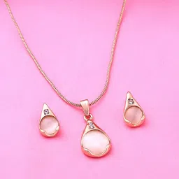 Estele Rose Gold Plated Sparkling Drop Pendant Jewellery Set-picture-40