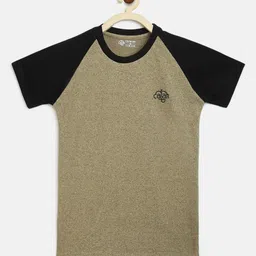 CHIMPRALA Girls Beige & Black Colourblocked Raglan Sleeves Cotton Regular Fit T-shirt-picture-43