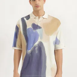 United Colors of Benetton Men Abstract Printed Polo Collar Pure Cotton Oversized T-shirt image 1