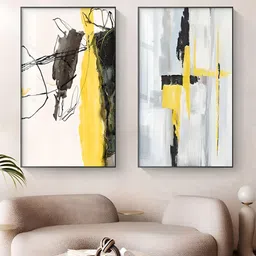 THE HANDMADE FLAIR Crystal Porcelain Yellow 2-Pieces Abstract Painting Wall Art-picture-15
