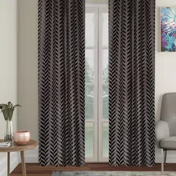 SOKNACK Grey & Silver Toned 2 Pieces Geometric Printed Black Out Long Door Curtains-image-16